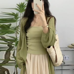 Plus-Size Chinese Style Zen-Inspired Three-Piece Set for Women - Lightweight Spring Outfit for Sun Protection and Flattering Fit