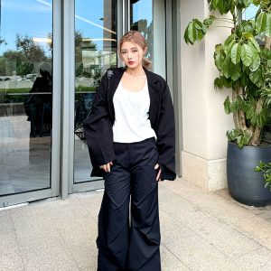 Plus Size Classic Black Draped Blazer - Versatile & Comfortable Designer Outerwear for Effortless Style