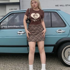 Plus-Size Color-Blocking Plaid Half-Length Skirt - American Style Sweet & Spicy Design, Comfortable & Slimming Fit