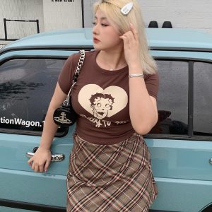 Plus-Size Color-Blocking Plaid Half-Length Skirt - American Style Sweet & Spicy Design, Comfortable & Slimming Fit