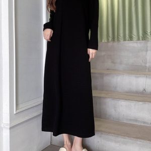 Plus Size Cotton Round Neck Mid-Length Dress, Loose Fit Short Sleeve & Long Sleeve, Slimming Straight Skirt for Spring & Summer