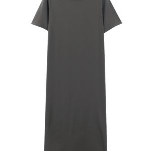 Plus Size Cotton Round Neck Mid-Length Dress, Loose Fit Short Sleeve & Long Sleeve, Slimming Straight Skirt for Spring & Summer