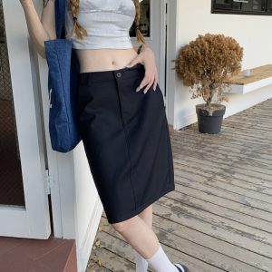 Plus Size Dark Blue Summer Skirt for Women - Slimming Knee-Length Straight Skirt - Chic Plus-Size Fashion Essential