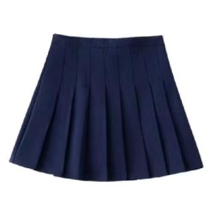 Plus Size Deep Blue High Waist Pleated Skirt for Women, Slimming Anti-Exposure A-Line Design, Stylish Short Skirt for Curvy Girls