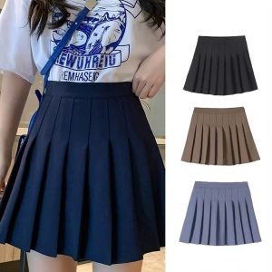 Plus Size Deep Blue High Waist Pleated Skirt for Women, Slimming Anti-Exposure A-Line Design, Stylish Short Skirt for Curvy Girls