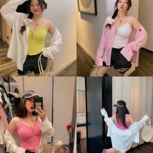 Plus Size Drawstring Strap Vest for Women - 2025 Summer Micro Fat Top in Pure Desire Style