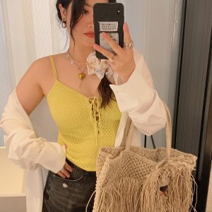 Plus Size Drawstring Strap Vest for Women - 2025 Summer Micro Fat Top in Pure Desire Style