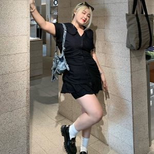 Plus Size Elegant A-Line Little Black Dress, Pleated Chiffon Commuter Style, French-Inspired Design for Effortless Chic Look