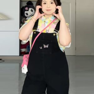 Plus-Size Embroidered Denim Overalls for Women, Stylish Summer Shorts for Curvy Figures, Slimming Fit for Petite Styles