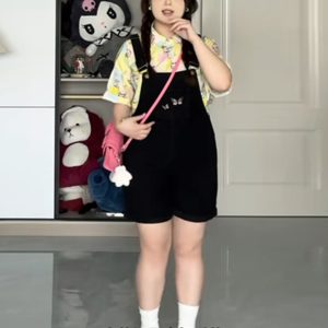 Plus-Size Embroidered Denim Overalls for Women, Stylish Summer Shorts for Curvy Figures, Slimming Fit for Petite Styles