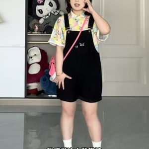 Plus-Size Embroidered Denim Overalls for Women, Stylish Summer Shorts for Curvy Figures, Slimming Fit for Petite Styles