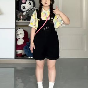 Plus-Size Embroidered Denim Overalls for Women, Stylish Summer Shorts for Curvy Figures, Slimming Fit for Petite Styles