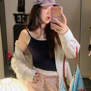 Plus Size Fake Two-Piece Spaghetti Strap Vest for Women - Summer 2025 Stylish Top to Hide Belly, Casual Chic Fashion