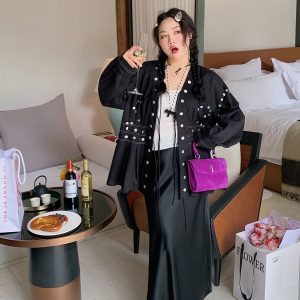 Plus Size Fish Tail Skirt for Women, Acetic Satin Half Skirt, High-End Spring Summer 2025 Fashion, Elegant Gold Design