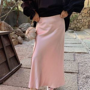 Plus Size Fish Tail Skirt for Women, Acetic Satin Half Skirt, High-End Spring Summer 2025 Fashion, Elegant Gold Design