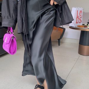 Plus Size Fish Tail Skirt for Women, Acetic Satin Half Skirt, High-End Spring Summer 2025 Fashion, Elegant Gold Design