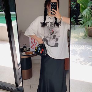Plus Size Fish Tail Skirt for Women, Acetic Satin Half Skirt, High-End Spring Summer 2025 Fashion, Elegant Gold Design