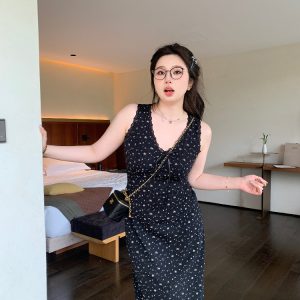 Plus Size Floral Bow Cami Dress - Korean Style, Romantic Atmosphere, Summer Fashion, Slightly Chubby, Itaewon-Inspired