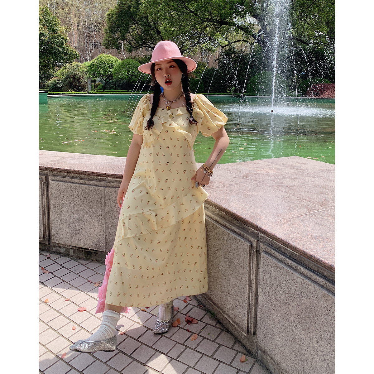 Plus Size Floral Dress for Women - Unique Yellow Summer Dress 2025, Boho Style, Vintage-Inspired, Perfect for Casual Outings
