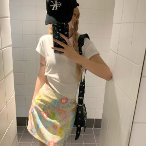 Plus Size Floral Half Skirt for Women - Summer A-Line High Waist Bodycon Short Skirt with Colorful Oil Painting Design