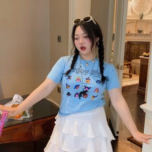 Plus Size Gold Support Printed Short Sleeve T-Shirt for Women - Slim Fit Summer Top in 2025 Trendy Style