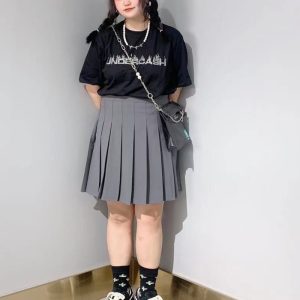 Plus Size Gray High-Waisted A-Line Pleated Skirt for Women - Slimming Short Solid Color Design with Sophisticated Style