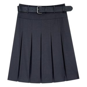 Plus-Size Gray Pleated A-Line Skirt for Women, Mid-Length Korean Style, Slimming College Fashion Design