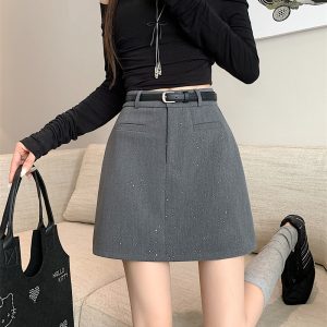 Plus Size Gray Sparkly Half Skirt for Women - High Waist A-Line, Anti-Exposure, Bodycon Short Skirt for Summer Fashion