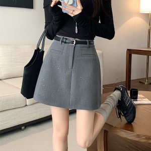 Plus Size Gray Sparkly Half Skirt for Women - High Waist A-Line, Anti-Exposure, Bodycon Short Skirt for Summer Fashion