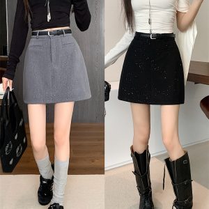 Plus Size Gray Sparkly Half Skirt for Women - High Waist A-Line, Anti-Exposure, Bodycon Short Skirt for Summer Fashion