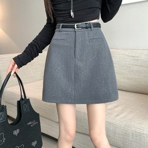 Plus Size Gray Sparkly Half Skirt for Women - High Waist A-Line, Anti-Exposure, Bodycon Short Skirt for Summer Fashion