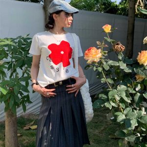 Plus Size Gray Striped Midi Skirt for Women, High-Waisted A-Line Summer Pleated Design, Flattering Fit for Every Occasion