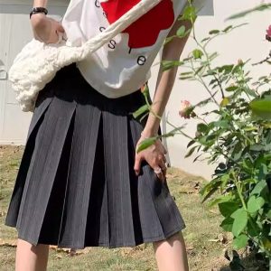 Plus Size Gray Striped Midi Skirt for Women, High-Waisted A-Line Summer Pleated Design, Flattering Fit for Every Occasion