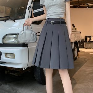 Plus-Size High-End White Pleated A-Line Skirt for Women - Summer College Style Mid-Length Hip-Covering Fashion