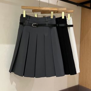 Plus-Size High-End White Pleated A-Line Skirt for Women - Summer College Style Mid-Length Hip-Covering Fashion