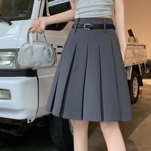 Plus-Size High-End White Pleated A-Line Skirt for Women - Summer College Style Mid-Length Hip-Covering Fashion