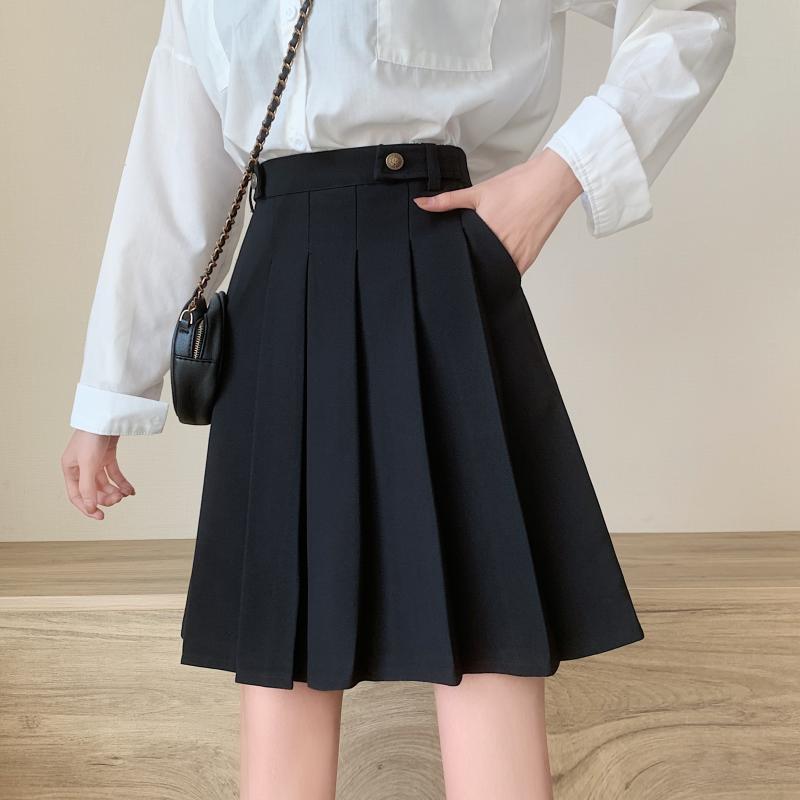 Plus Size High Waist Pleated A-Line Skirt for Women - Mid-Length Flared Half Skirt, Spring Summer College Style Fashion
