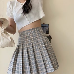 Plus Size High Waist Pleated Skirt for Women, JK Style A-Line Checkered Skirt, Summer Slimming Half Skirt, Korean Fashion