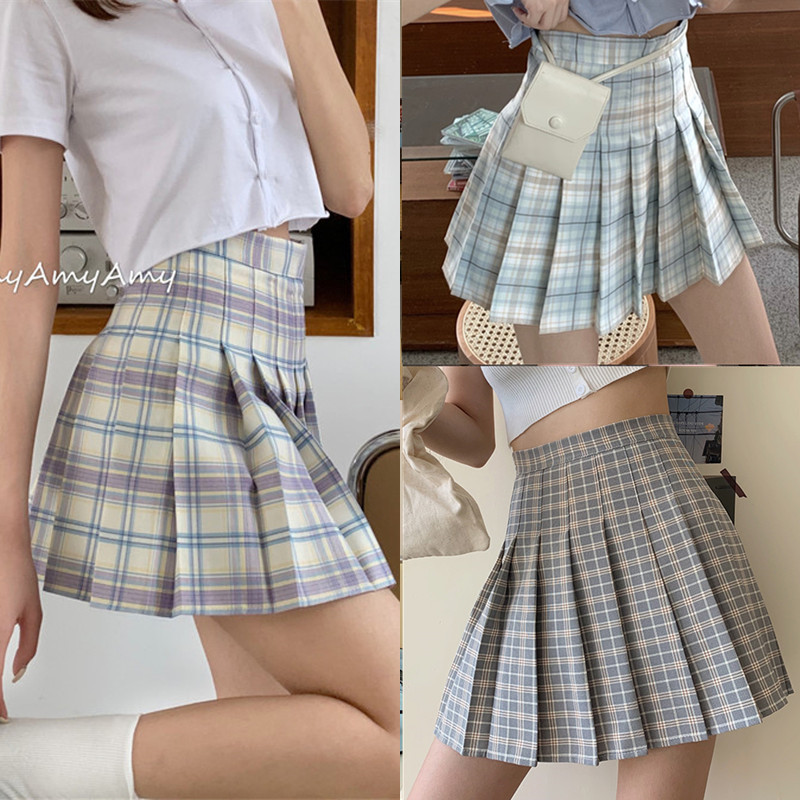Plus Size High Waist Pleated Skirt for Women, JK Style A-Line Checkered Skirt, Summer Slimming Half Skirt, Korean Fashion