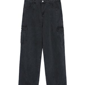 Plus Size High Waist Straight Leg Water Washed Floor-Length Denim Pants for Women - Casual Slimming Autumn Style