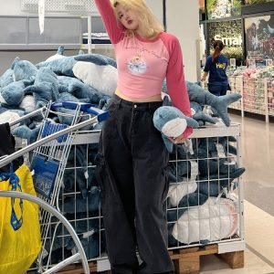 Plus Size High Waist Straight Leg Water Washed Floor-Length Denim Pants for Women - Casual Slimming Autumn Style