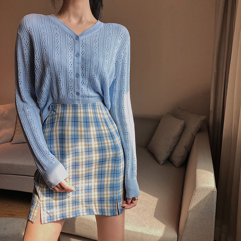 Plus-Size High-Waisted A-Line Plaid Mini Skirt - College Style Slimming Bodycon Skirt for Women