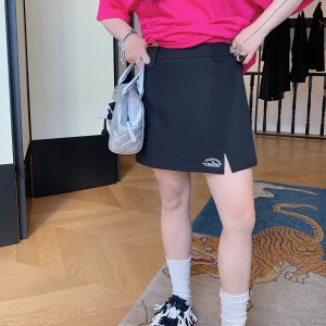 Plus Size High-Waisted Black A-Line Skirt for Women, Summer 2025 Embroidered Design, Curvy Fashion, Stylish Short Skirt