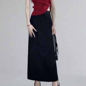 Plus Size High-Waisted Black Back-Slit Skirt, Ultra-Long H-Shaped Straight Tube, Slim Fit Ankle-Length Fashion