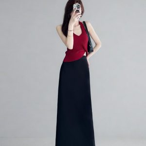 Plus Size High-Waisted Black Back-Slit Skirt, Ultra-Long H-Shaped Straight Tube, Slim Fit Ankle-Length Fashion