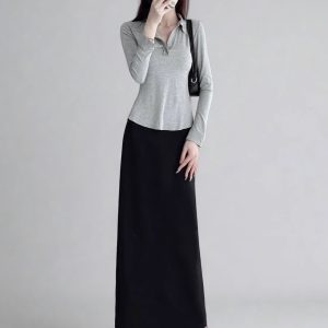 Plus Size High-Waisted Black Back-Slit Skirt, Ultra-Long H-Shaped Straight Tube, Slim Fit Ankle-Length Fashion