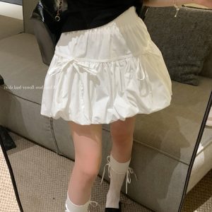 Plus-Size High-Waisted Bow Bud Half Skirt for Women - Slimming A-Line Puff Cake Skirt for Spring and Summer Fashion