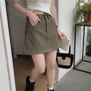 Plus-Size High-Waisted Green Denim Bodycon Skirt for Women, Slimming A-Line Summer Workwear Style