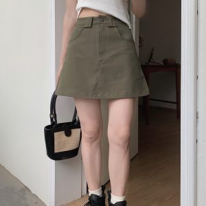 Plus-Size High-Waisted Green Denim Bodycon Skirt for Women, Slimming A-Line Summer Workwear Style