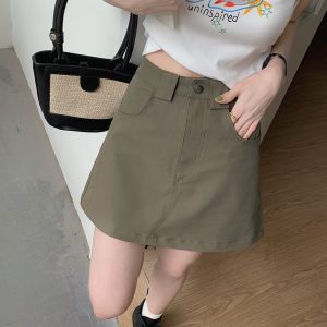 Plus-Size High-Waisted Green Denim Bodycon Skirt for Women, Slimming A-Line Summer Workwear Style